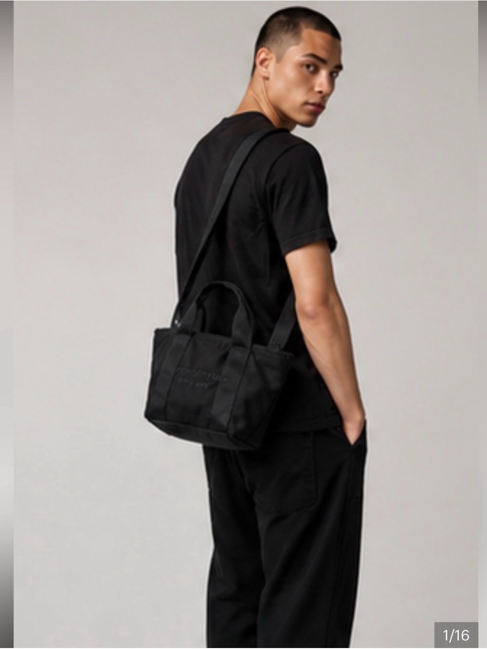 Alexander Wang Logo Mini Tote Black Canvas Utility Bag Nylon Zip Top Men New